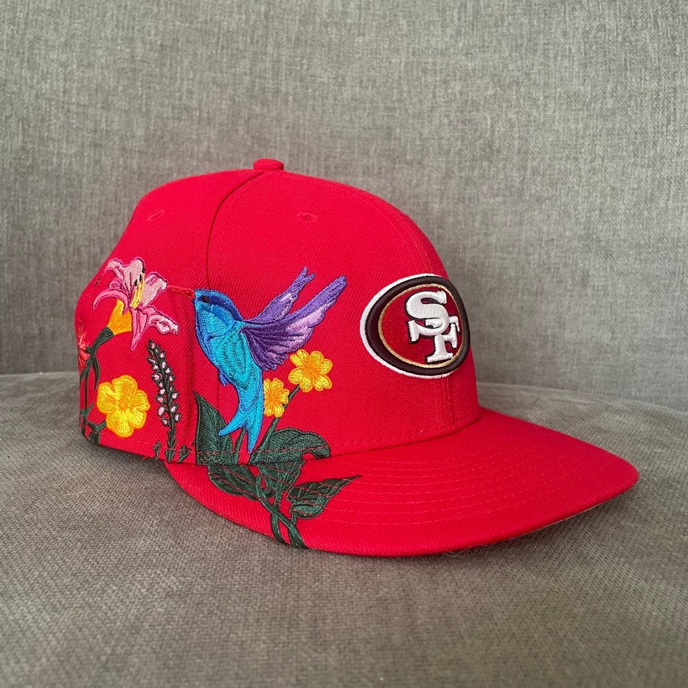 New Era 59Fifty 49ers NFL‎ Hummingbird Floral Embroidered Fitted Cap Size 7 3/4